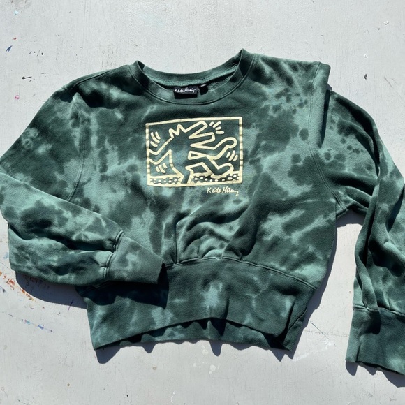 Women's Keith Haring Sweatshirt Green 2XL Tribe Question Street Art Rap NYC - Picture 4 of 12